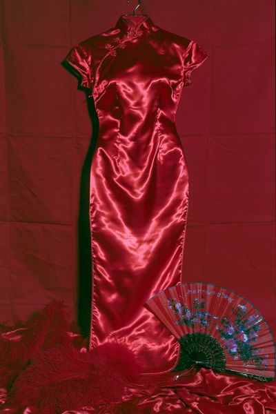 Red Satin Cheongsam Fashion Poster.