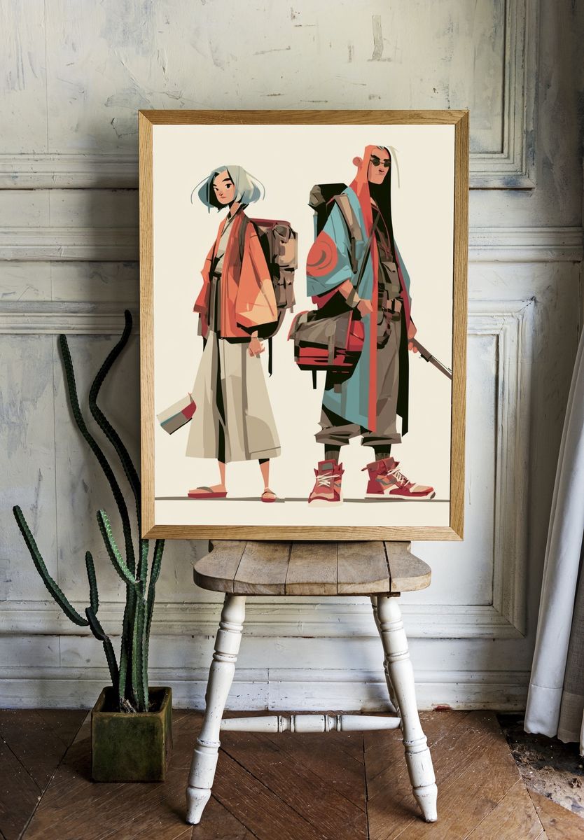 Stylized Fashion Duo Illustration Poster. — room view 1