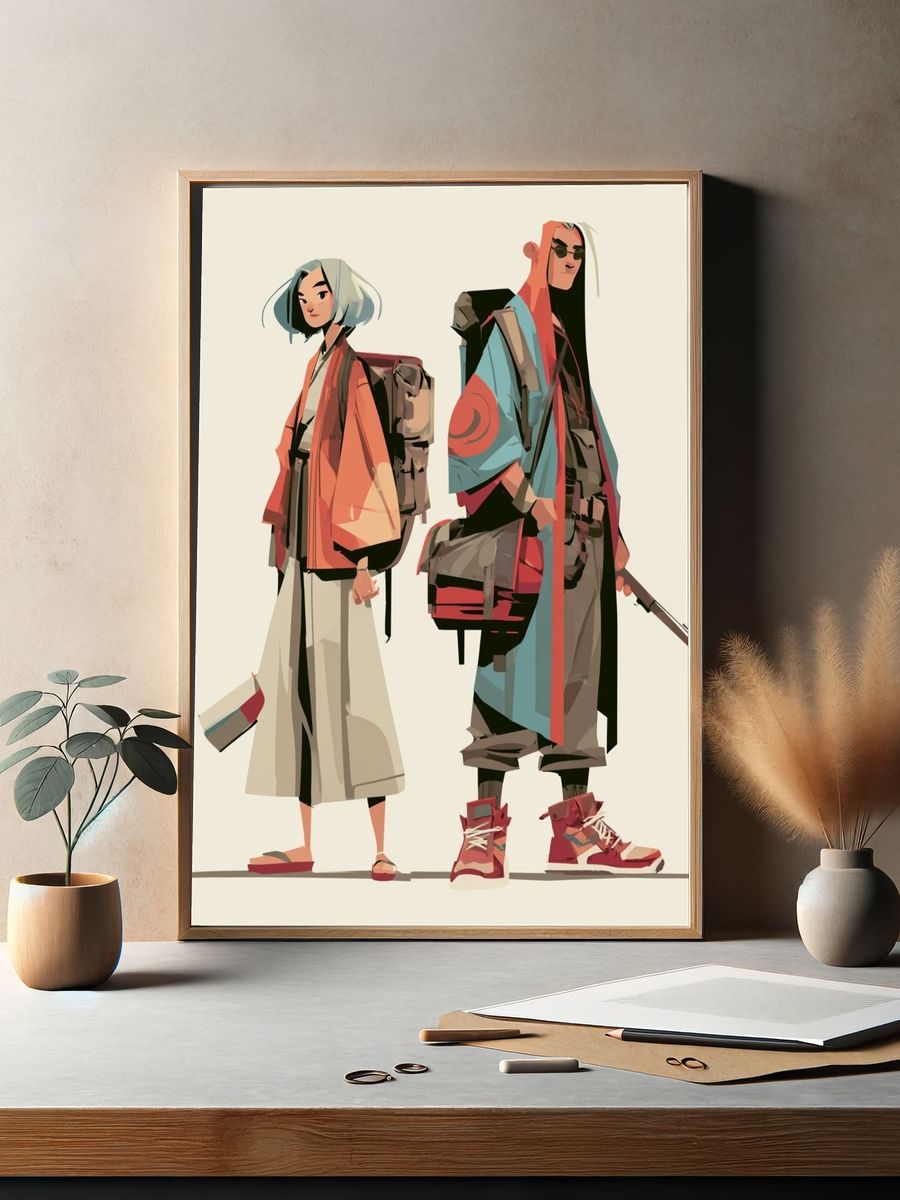 Stylized Fashion Duo Illustration Poster. — room view 2