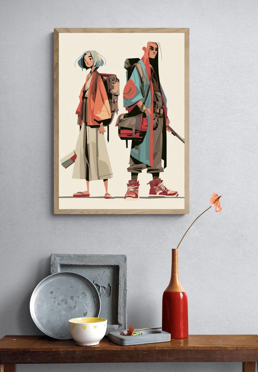 Stylized Fashion Duo Illustration Poster. — room view 3