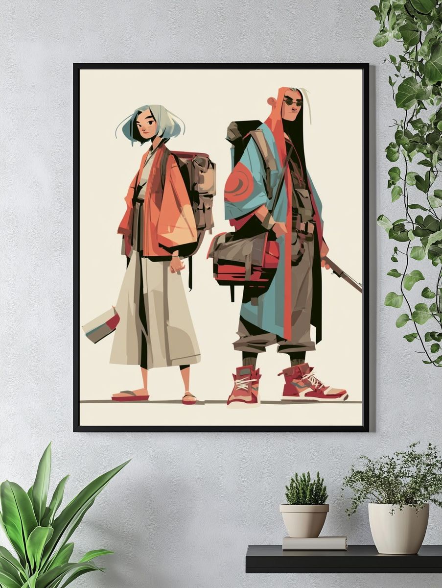 Stylized Fashion Duo Illustration Poster. — room view 4