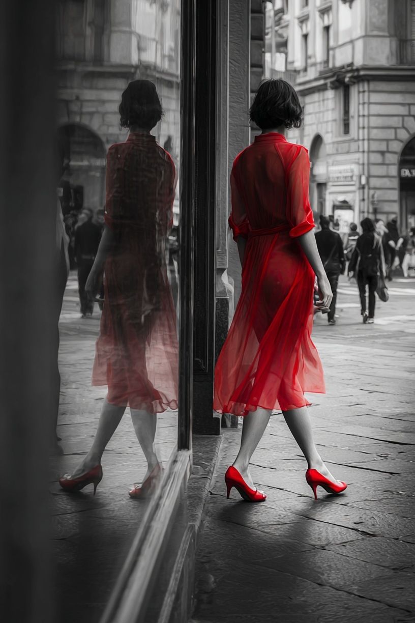 Red Dress Street Fashion Poster. poster — fashion art