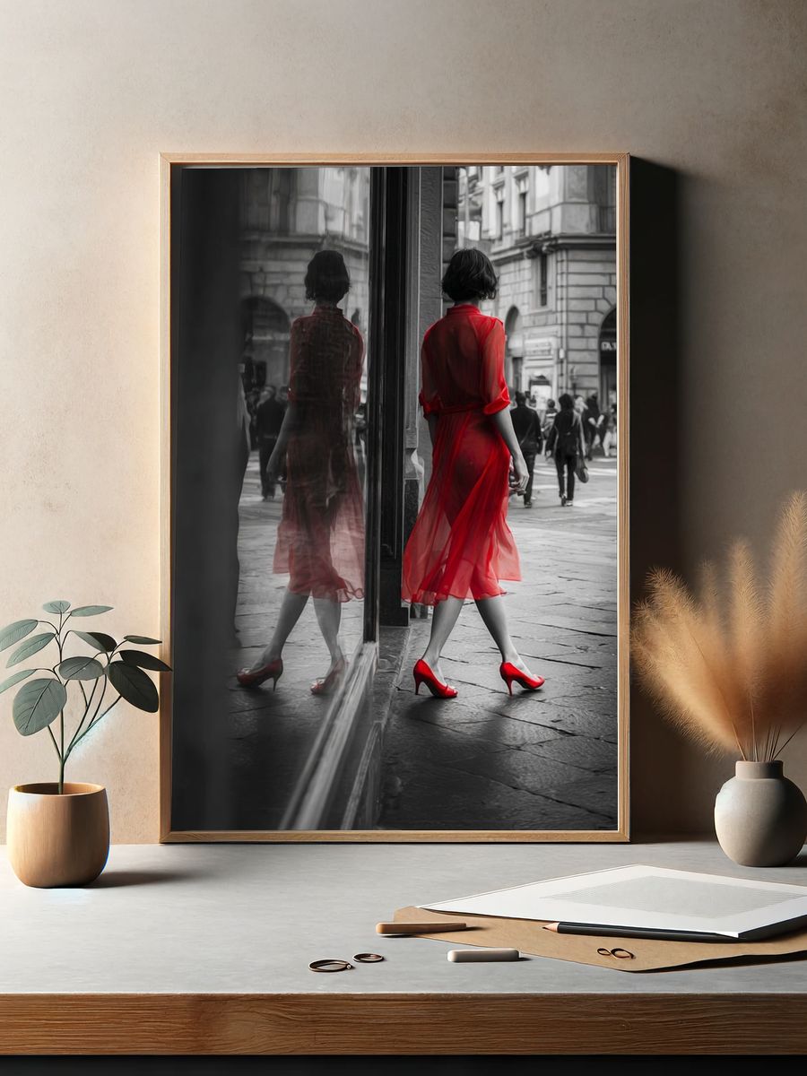 Red Dress Street Fashion Poster. — room view 2