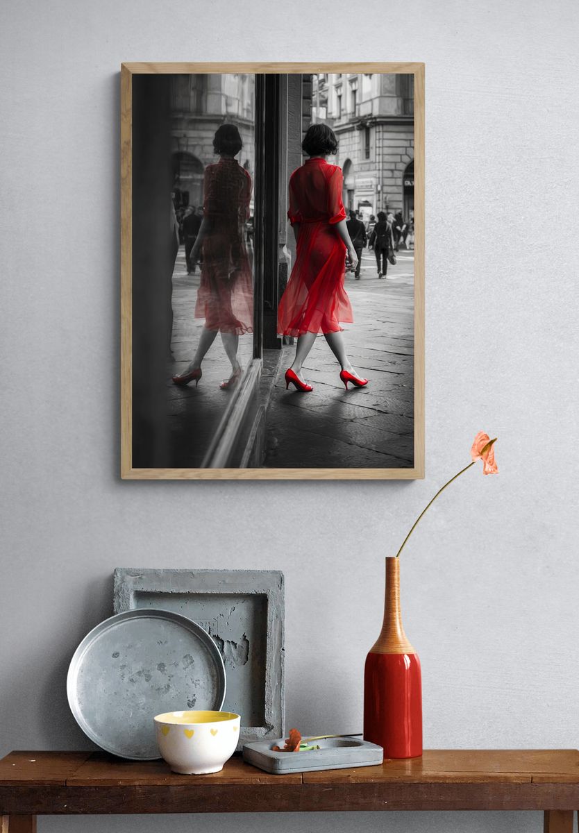 Red Dress Street Fashion Poster. — room view 3