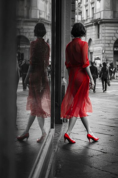 Red Dress Street Fashion Poster. poster