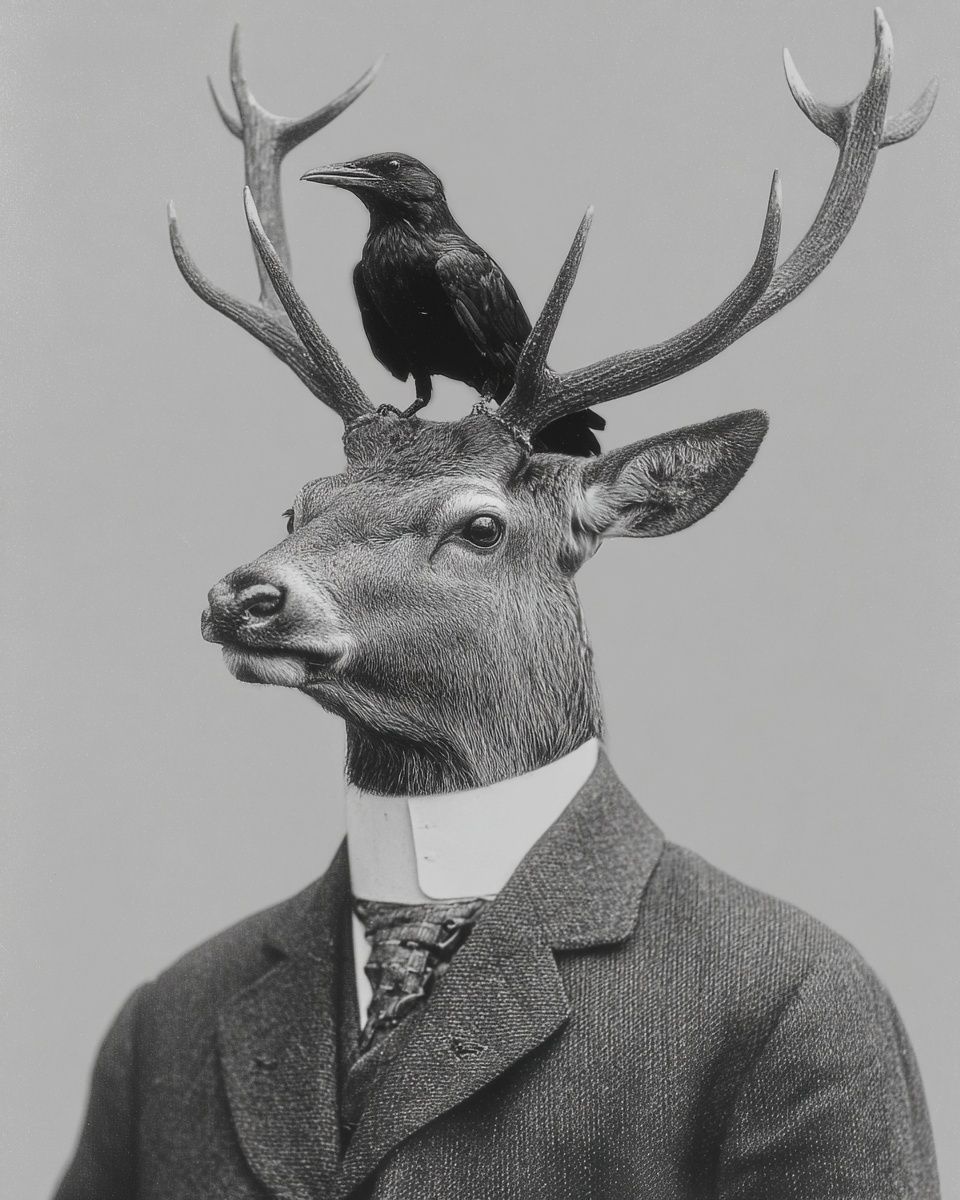 Deer Gentleman Surrealism Print. poster detail
