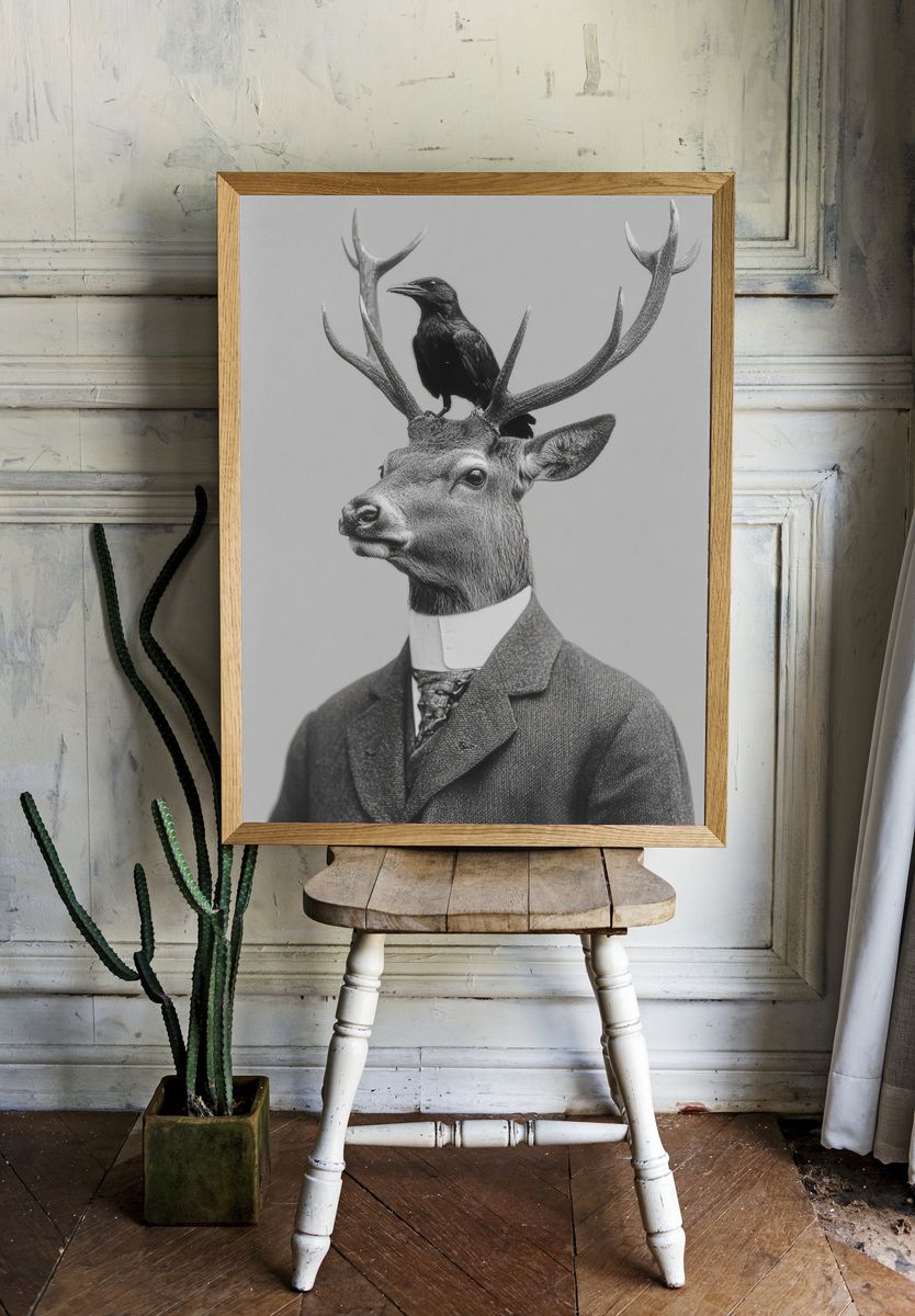 Deer Gentleman Surrealism Print. — room view 1