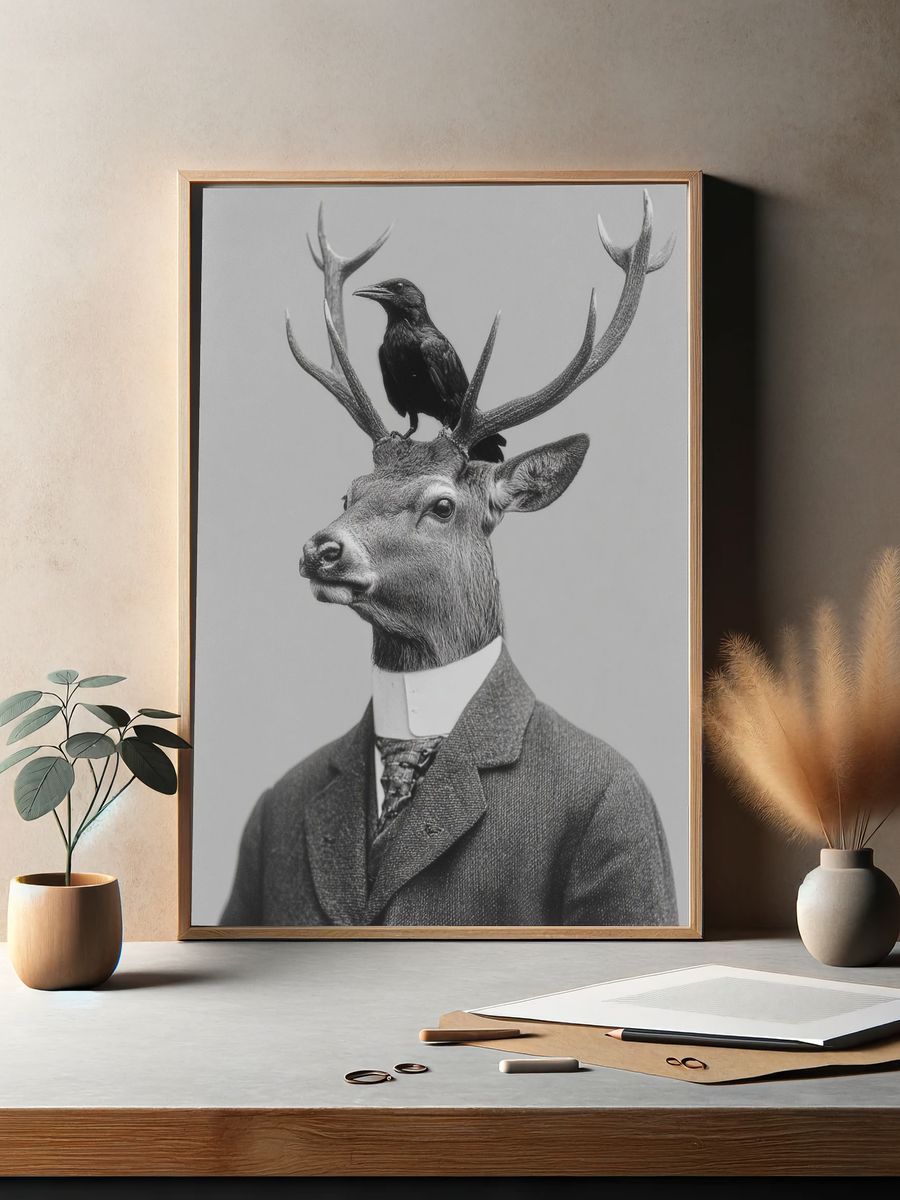 Deer Gentleman Surrealism Print. — room view 2