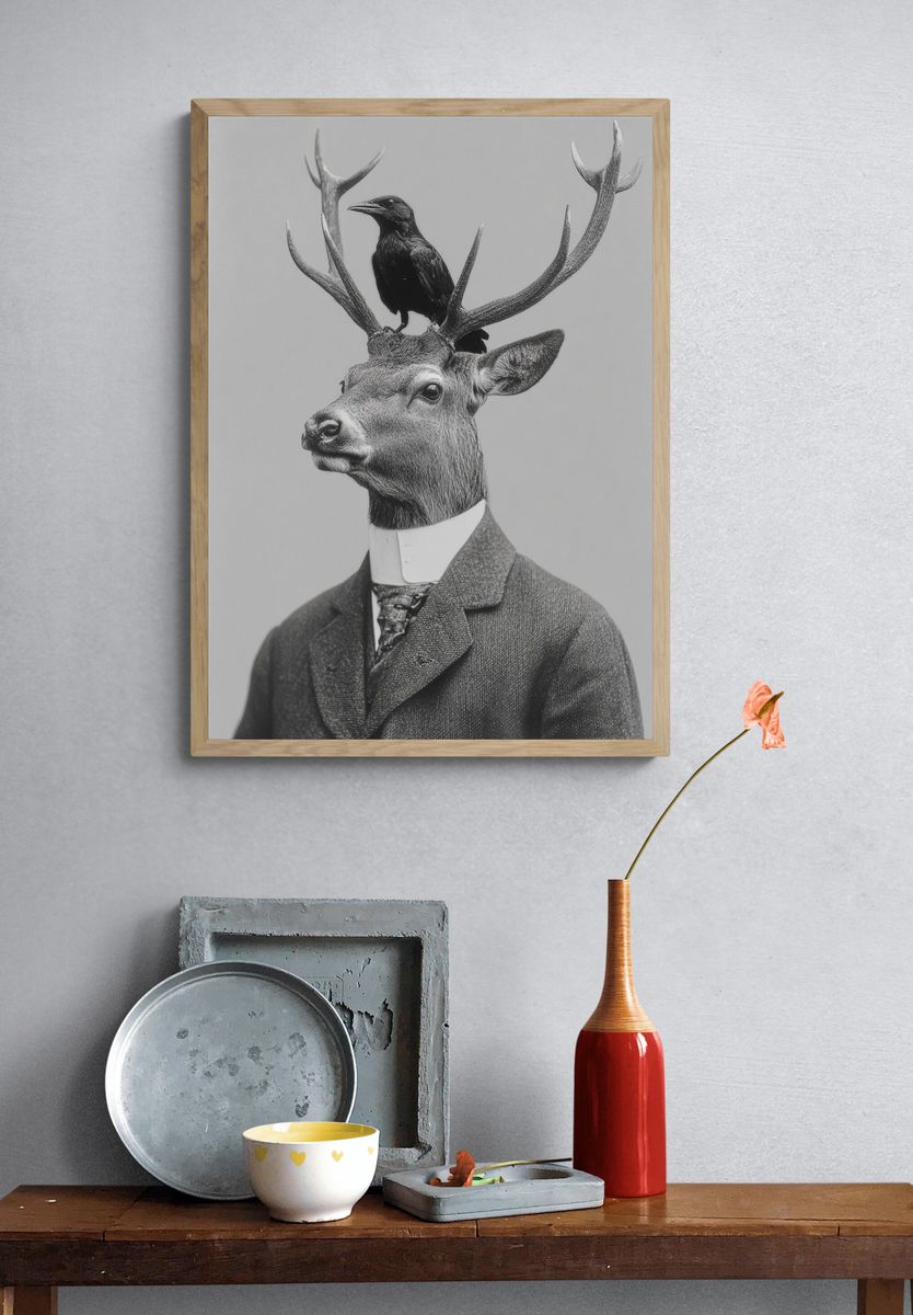 Deer Gentleman Surrealism Print. — room view 3