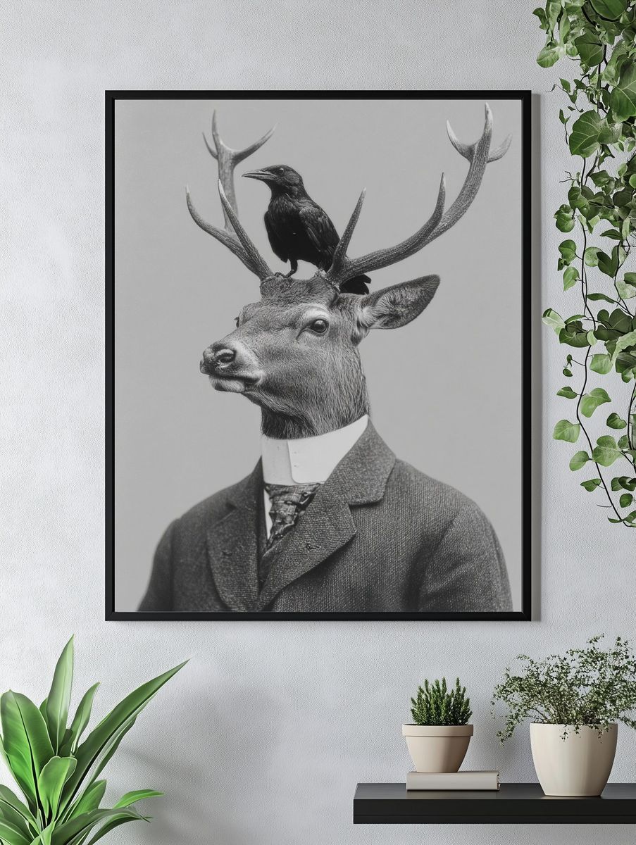 Deer Gentleman Surrealism Print. — room view 4