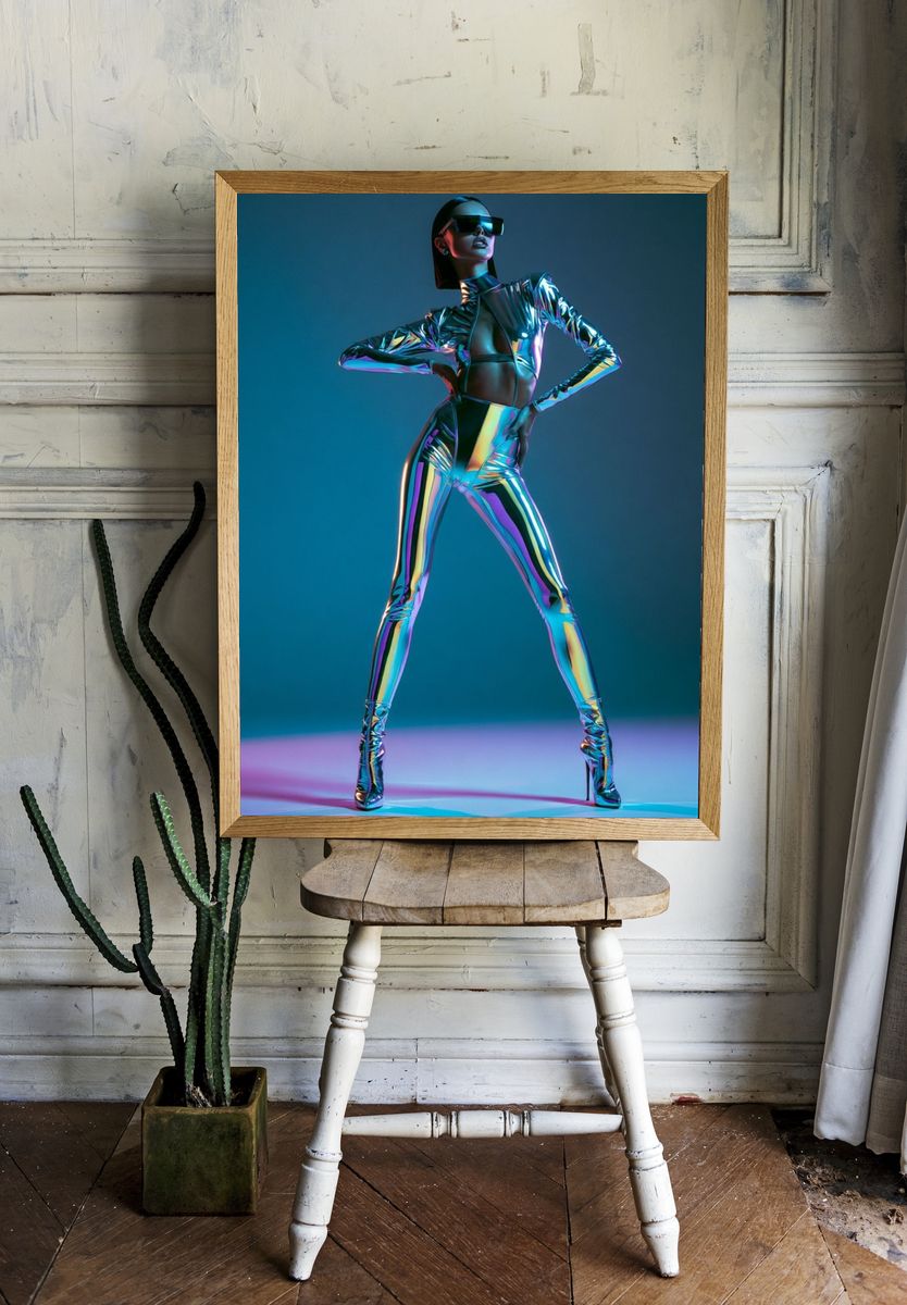 Futuristic Chrome Fashion Poster. room preview