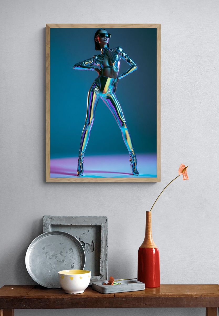 Futuristic Chrome Fashion Poster. — room view 3