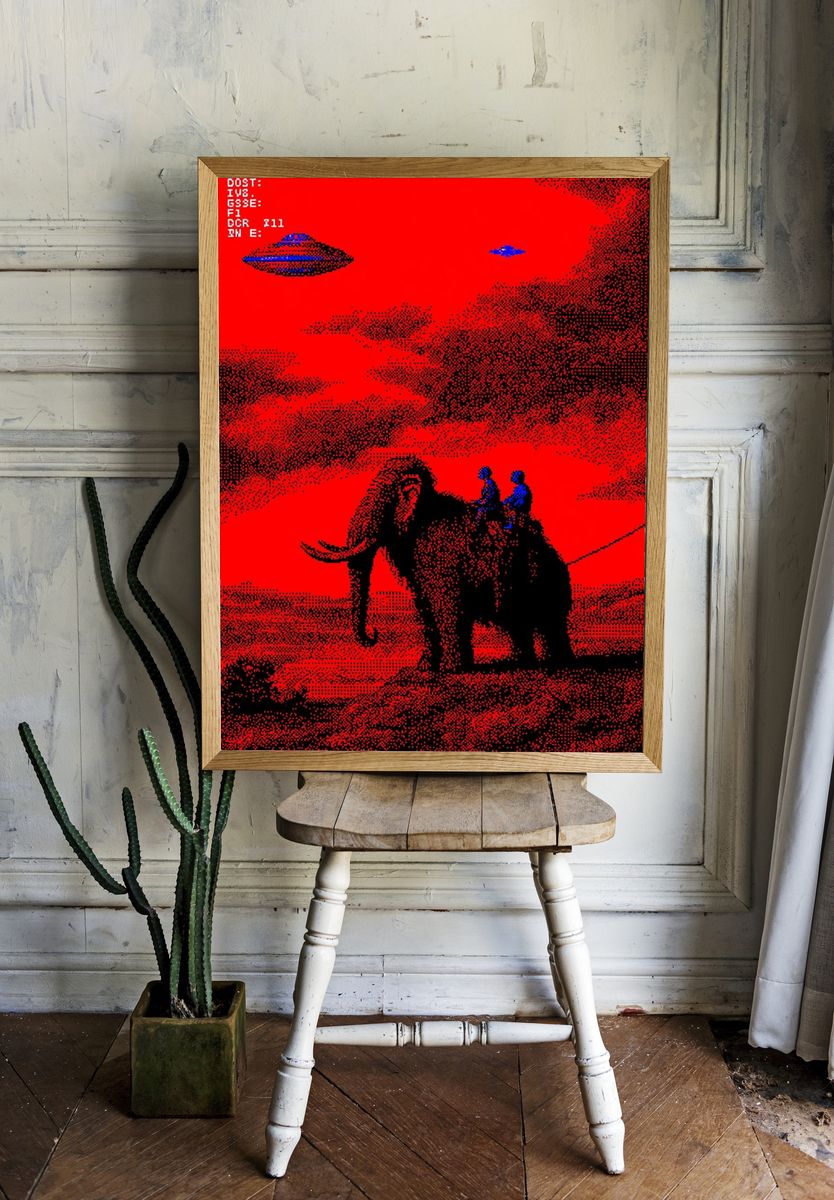 Elephant Rider Surreal Print. — room view 1