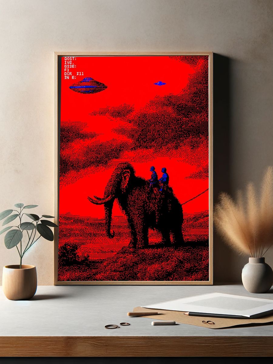 Elephant Rider Surreal Print. — room view 2