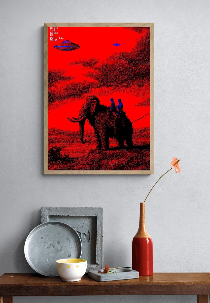 Elephant Rider Surreal Print. — room view 3