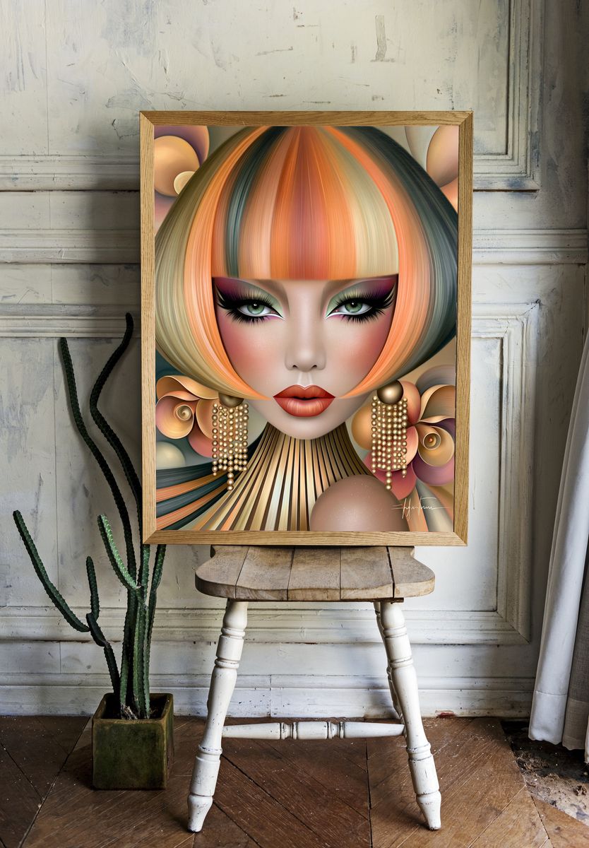 Futuristic Glam Portrait Poster. room preview
