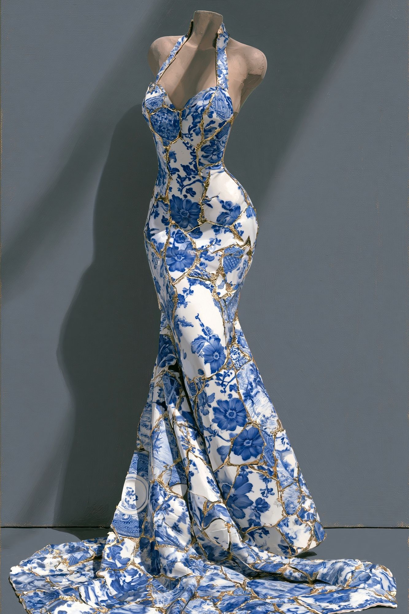 Blue Porcelain Gown Fashion Print. poster — fashion art