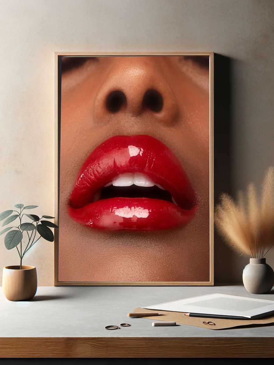 African American woman red lips. — room view 2