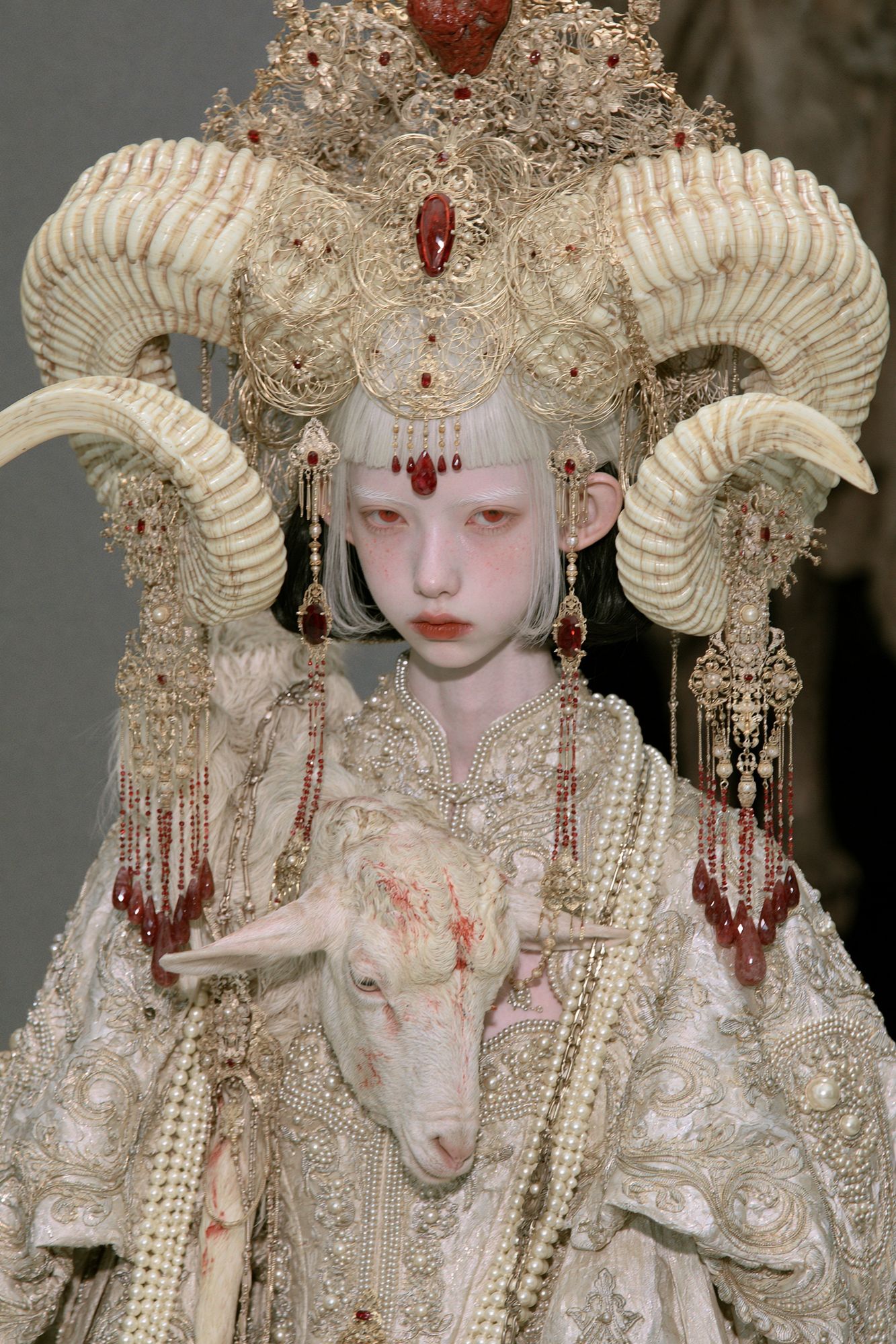 Surreal Horned Portrait Print. poster — fashion art