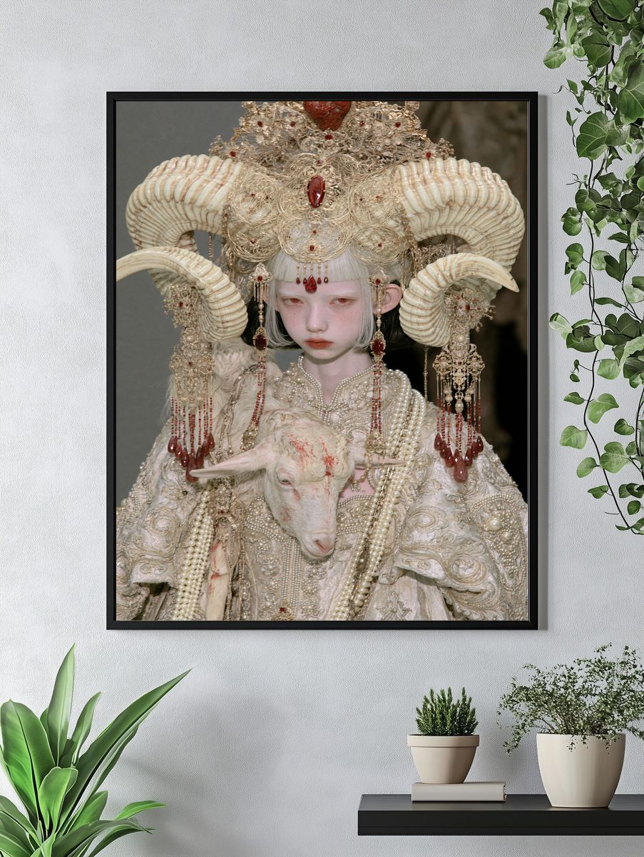 Surreal Horned Portrait Print. — room view 4