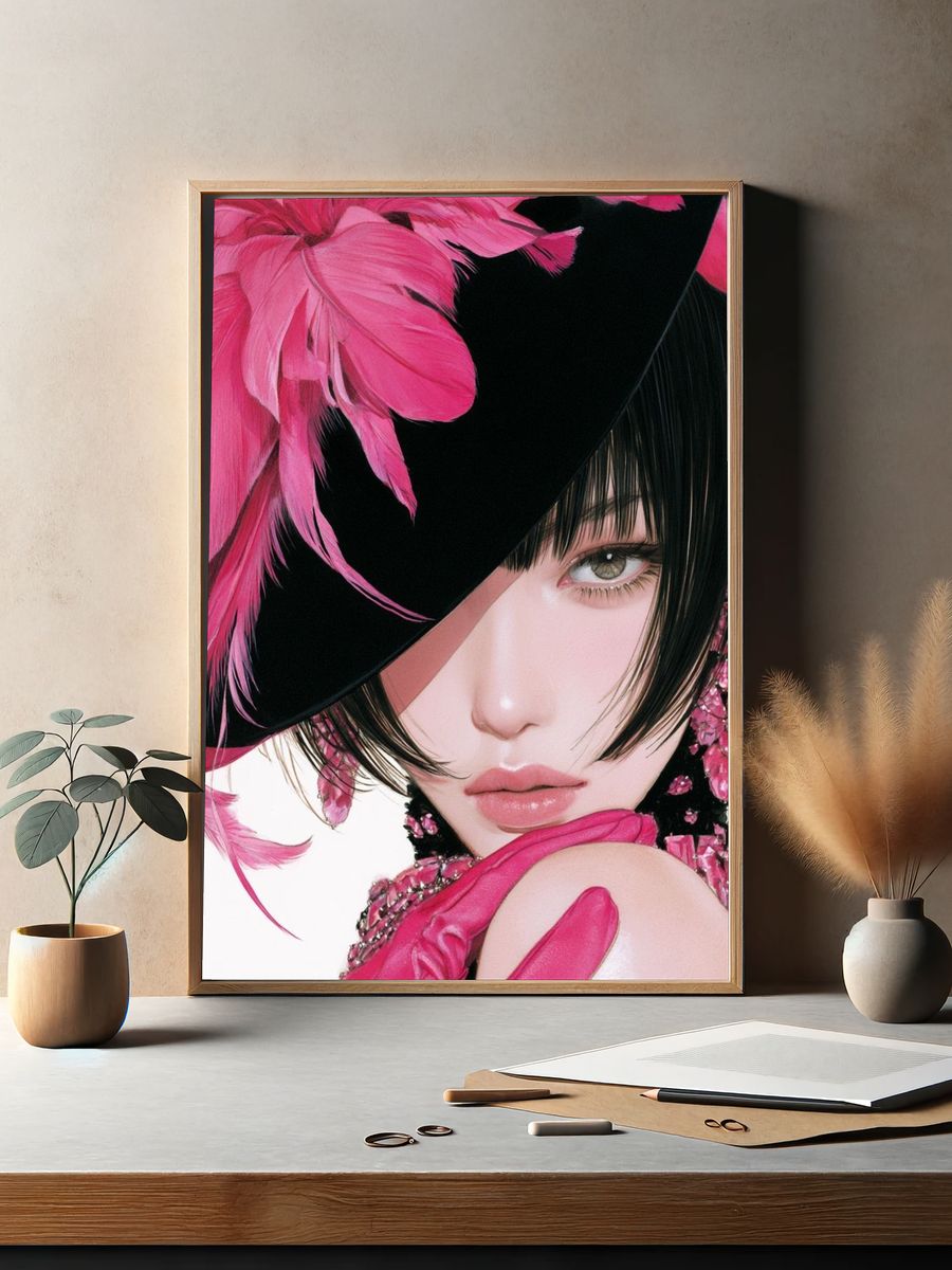 Pink Fashion Portrait Poster. — room view 2