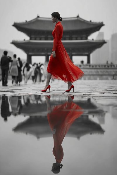 Red Dress in Seoul Fashion Poster. poster print