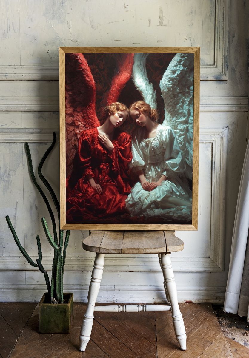 Twin Angels Surrealism Print. — room view 1
