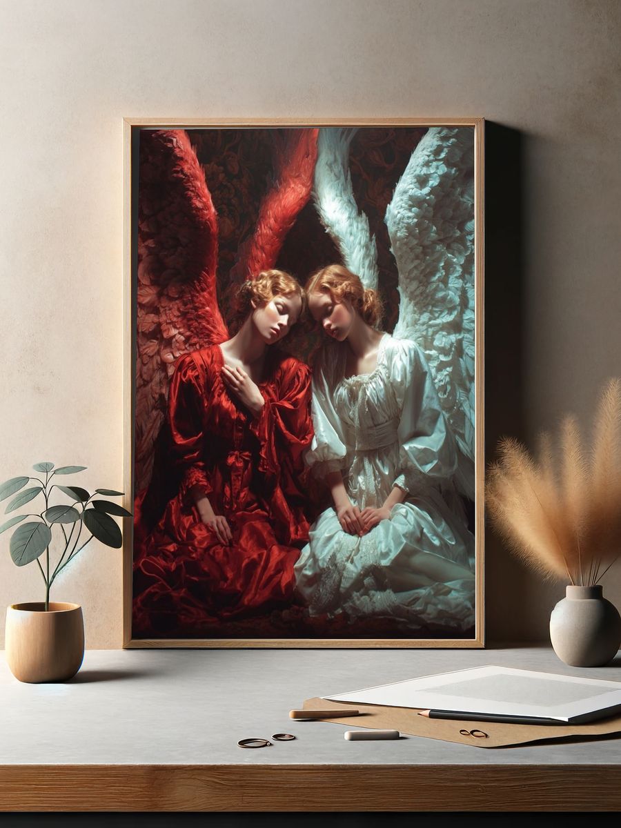 Twin Angels Surrealism Print. — room view 2