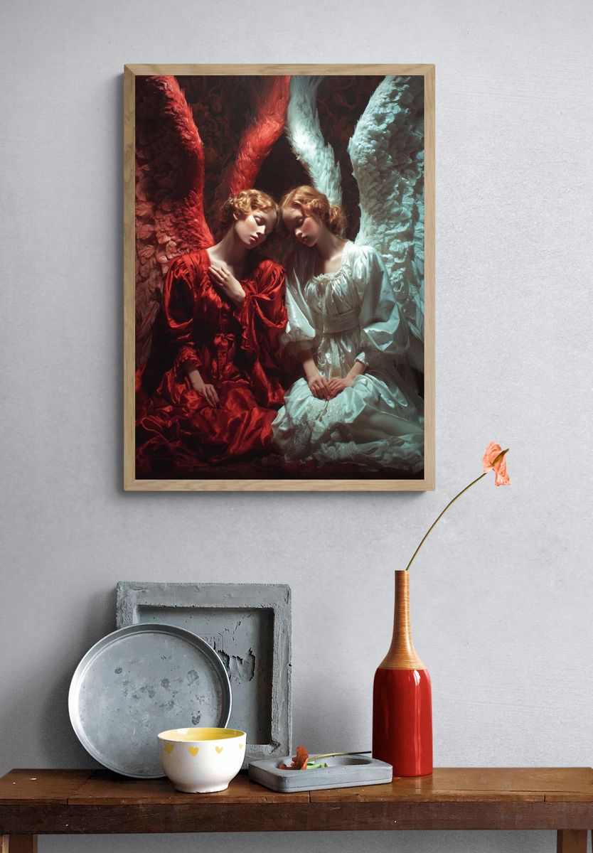 Twin Angels Surrealism Print. — room view 3