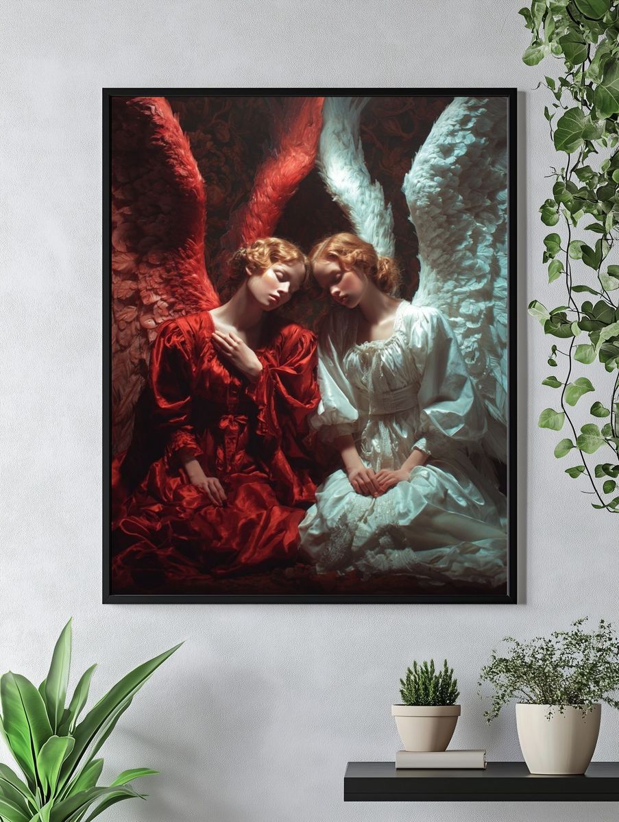 Twin Angels Surrealism Print. — room view 4
