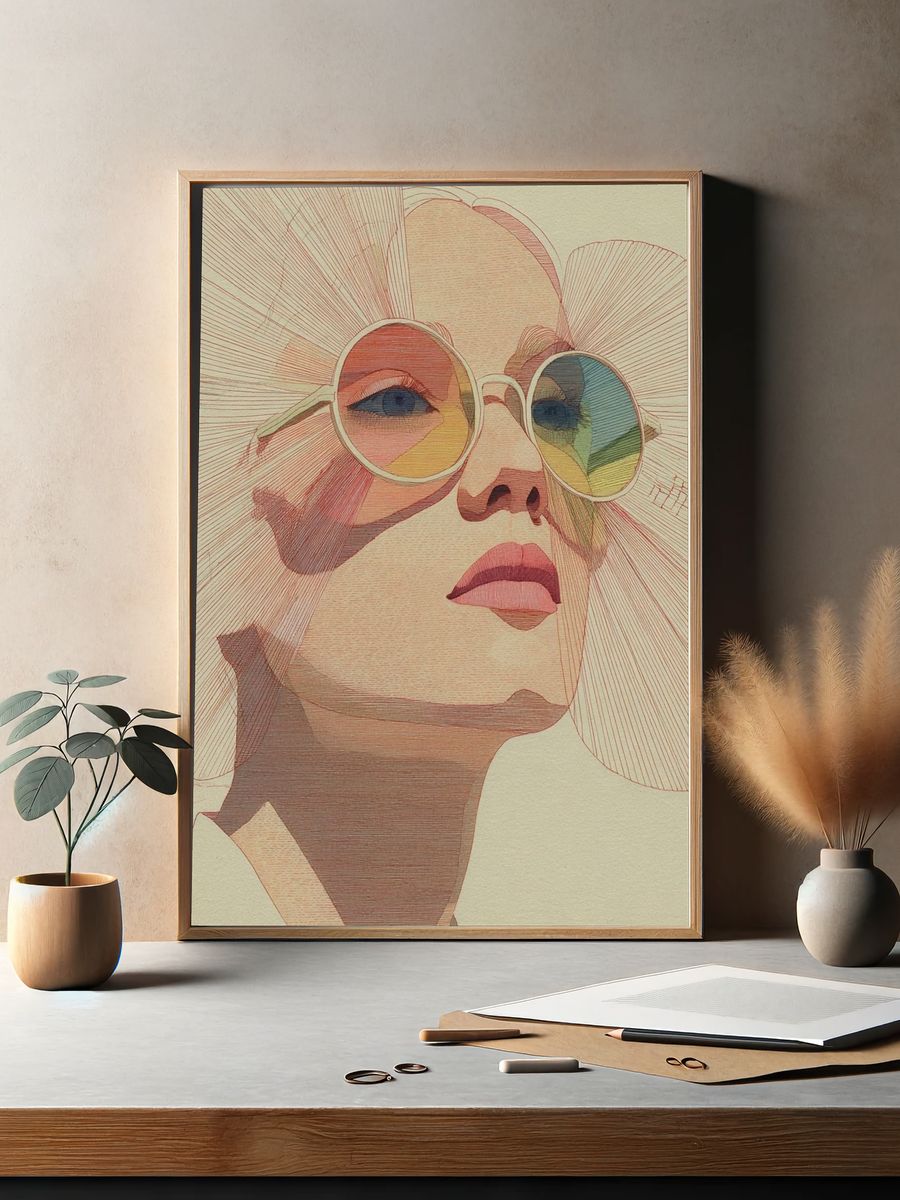 Stylish Woman in Sunglasses — Illustration Print. — room view 2