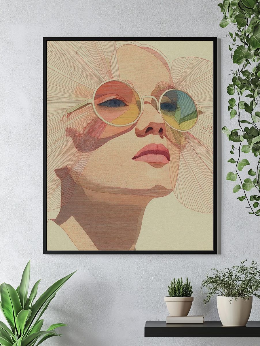 Stylish Woman in Sunglasses — Illustration Print. — room view 4