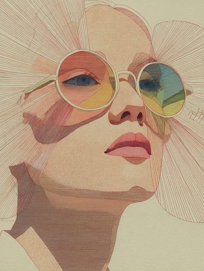 Stylish Woman in Sunglasses — Illustration Print. poster print