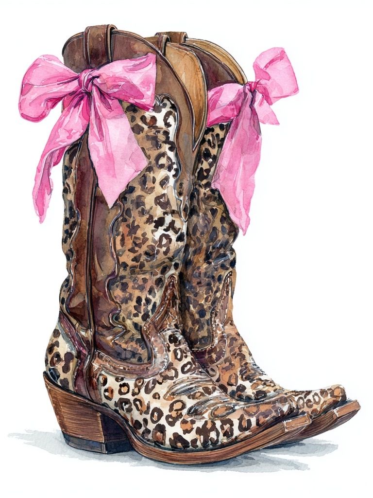 Leopard Print Cowboy Boots — Illustration Print. poster detail