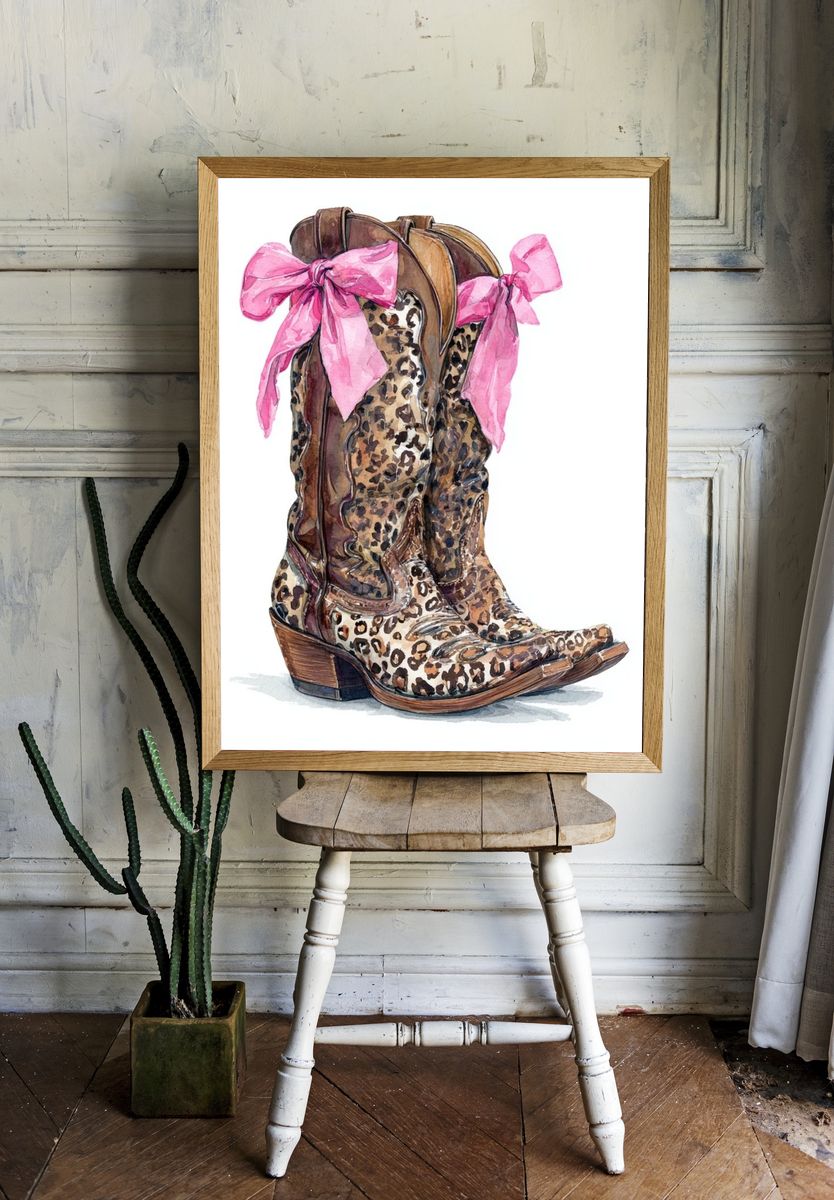 Leopard Print Cowboy Boots — Illustration Print. — room view 1