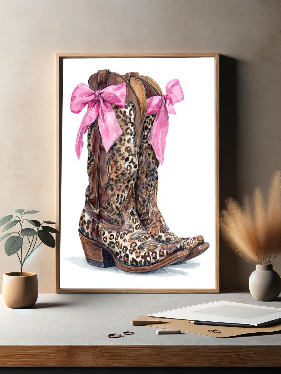 Leopard Print Cowboy Boots — Illustration Print. — room view 2