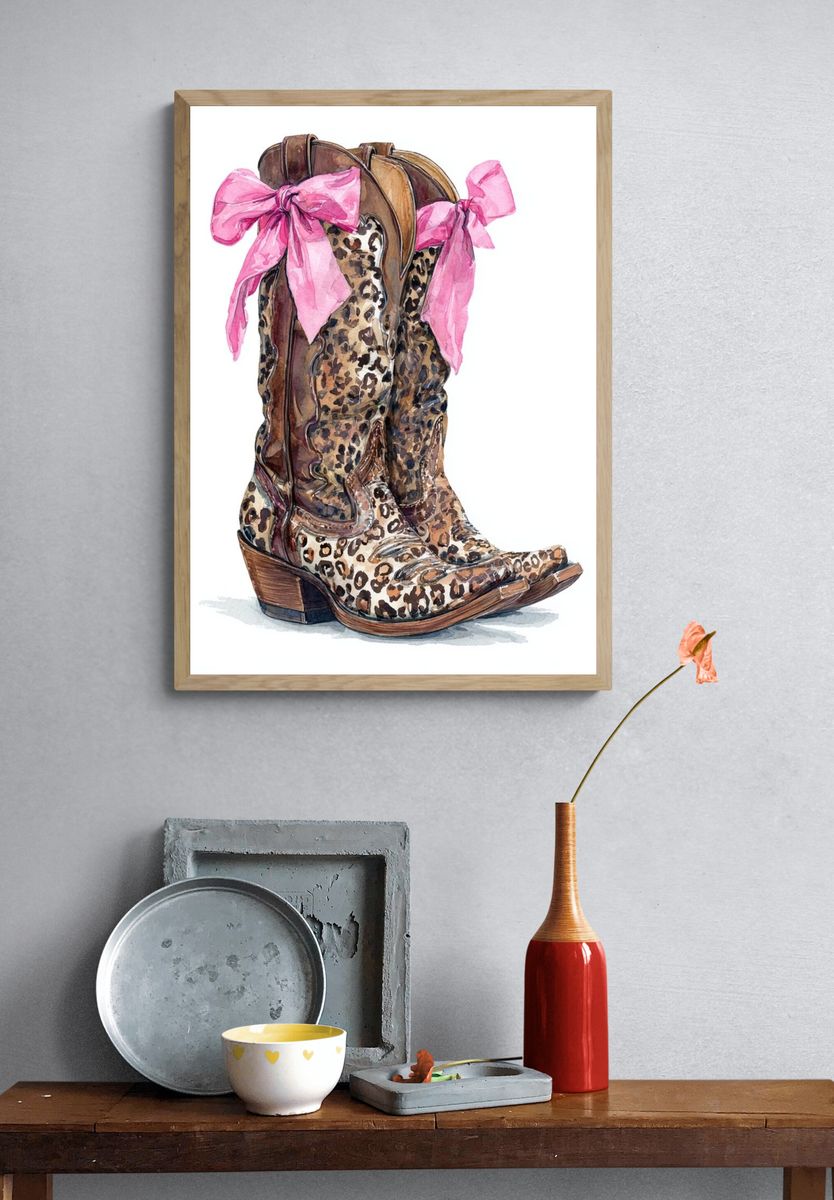 Leopard Print Cowboy Boots — Illustration Print. — room view 3