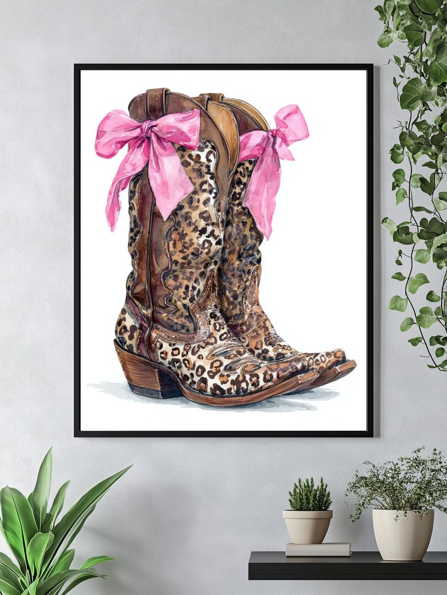 Leopard Print Cowboy Boots — Illustration Print. — room view 4