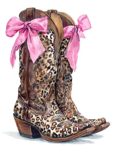 Leopard Print Cowboy Boots — Illustration Print. poster print