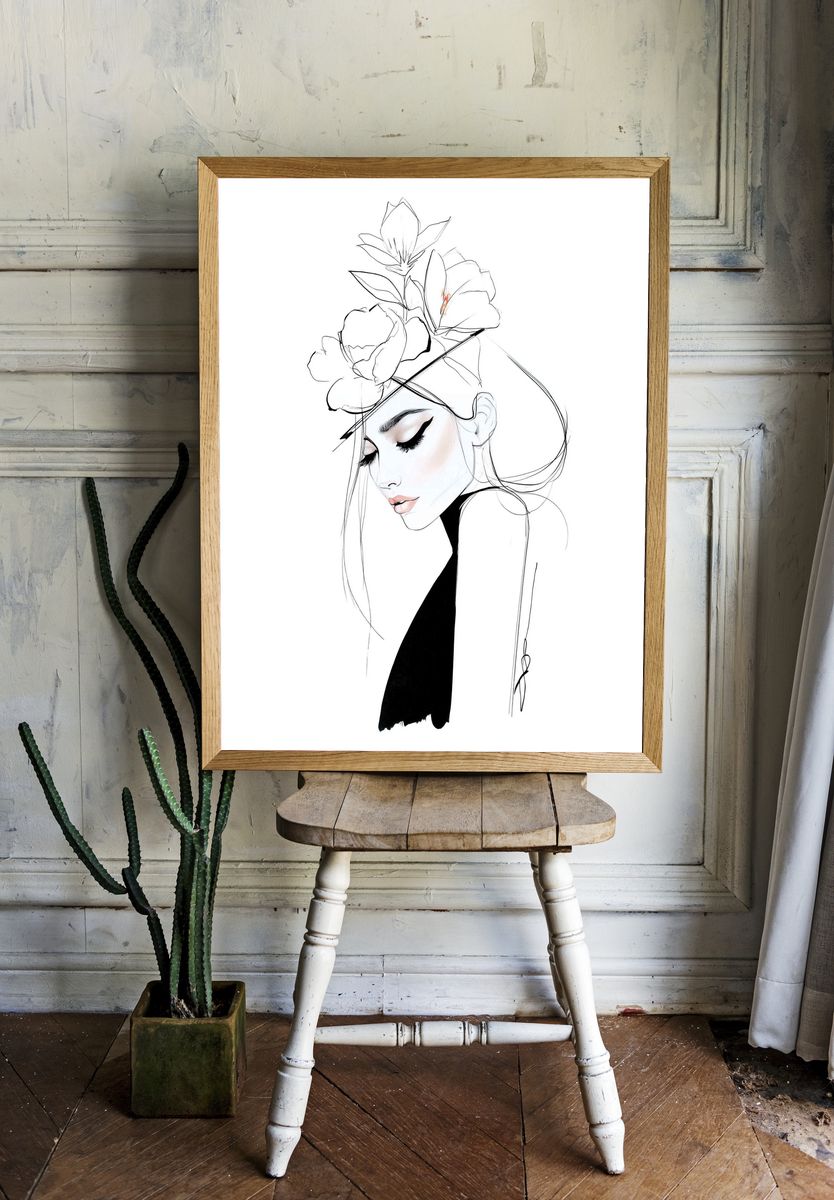 Elegant Floral Portrait Print. — room view 1