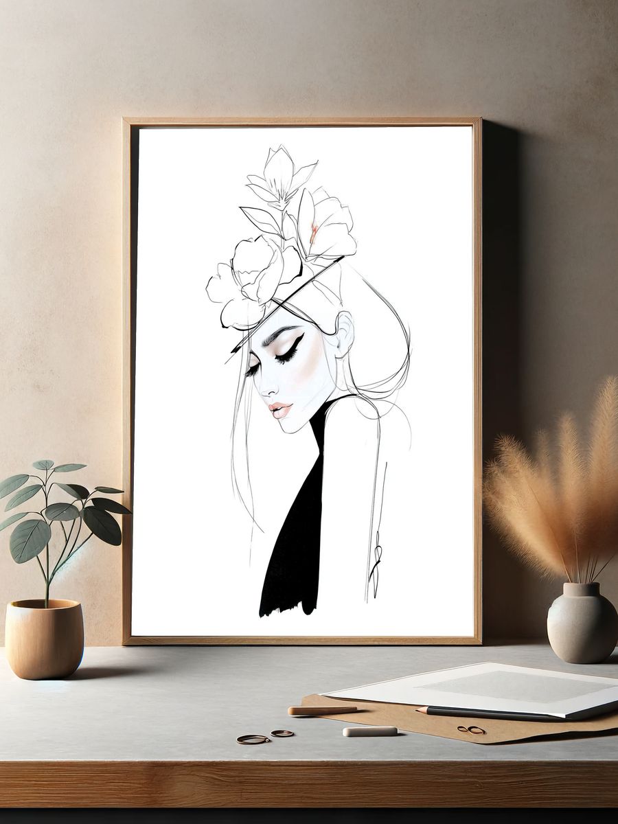 Elegant Floral Portrait Print. — room view 2