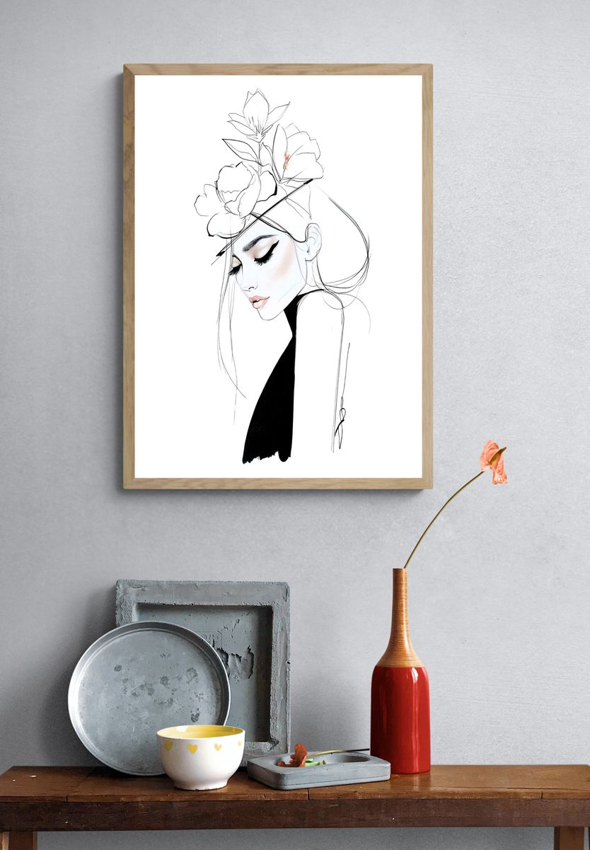 Elegant Floral Portrait Print. — room view 3
