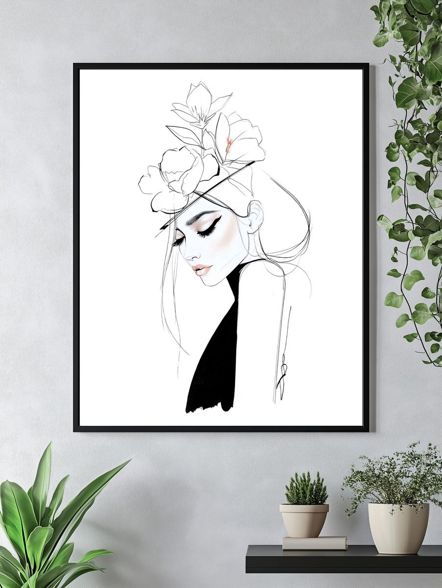 Elegant Floral Portrait Print. — room view 4