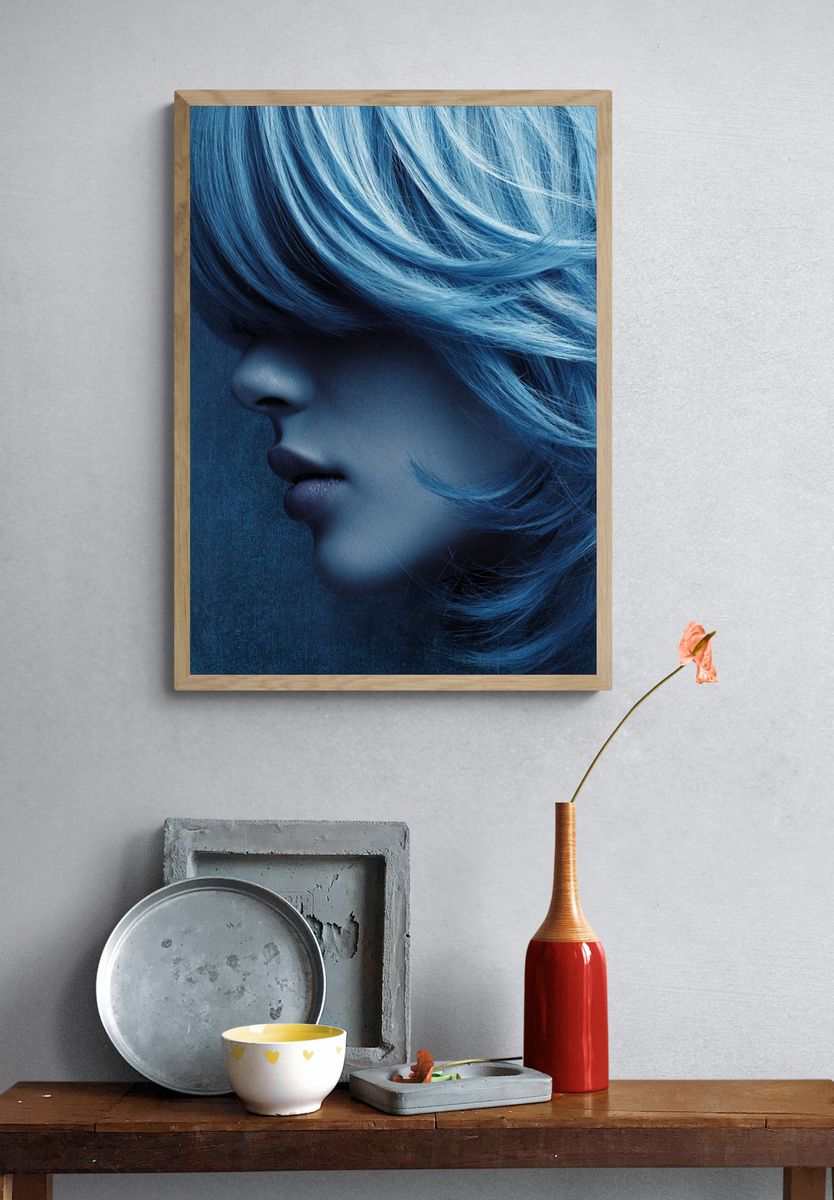 Blue Portrait Fashion Print. — room view 3