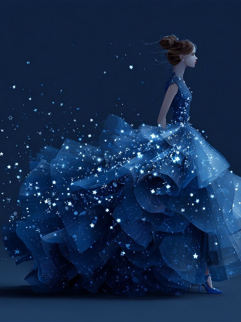 Starry Night Dress — Illustration Print. poster — illustration art