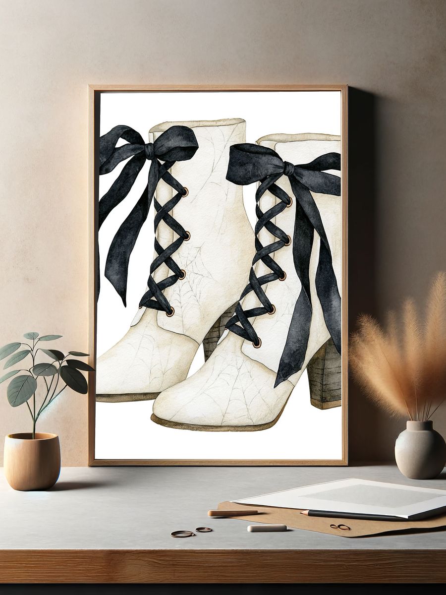 Lace-Up Ankle Boots Illustration Print. — room view 2