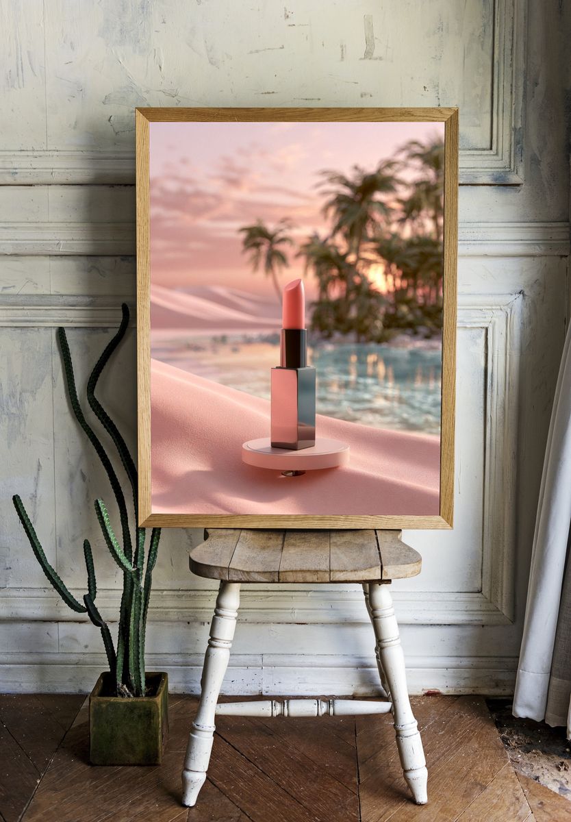 Pink Lipstick Sunset Poster. room preview