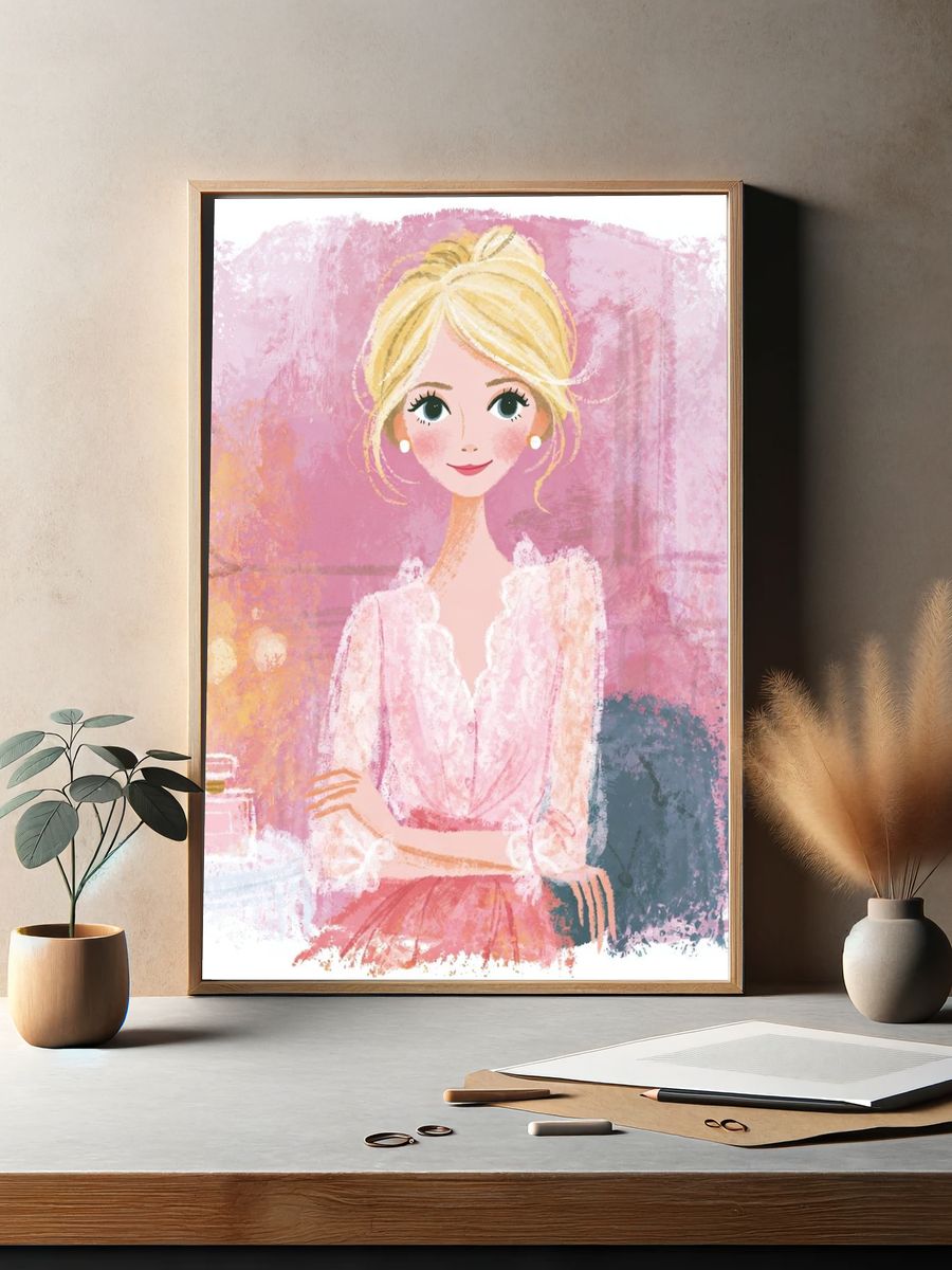 Blonde Fashion Portrait Illustration Poster. — room view 2