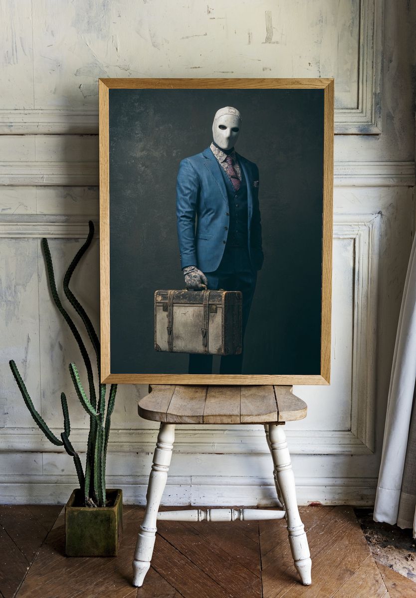 Masked Traveler Vintage Fashion Poster. room preview