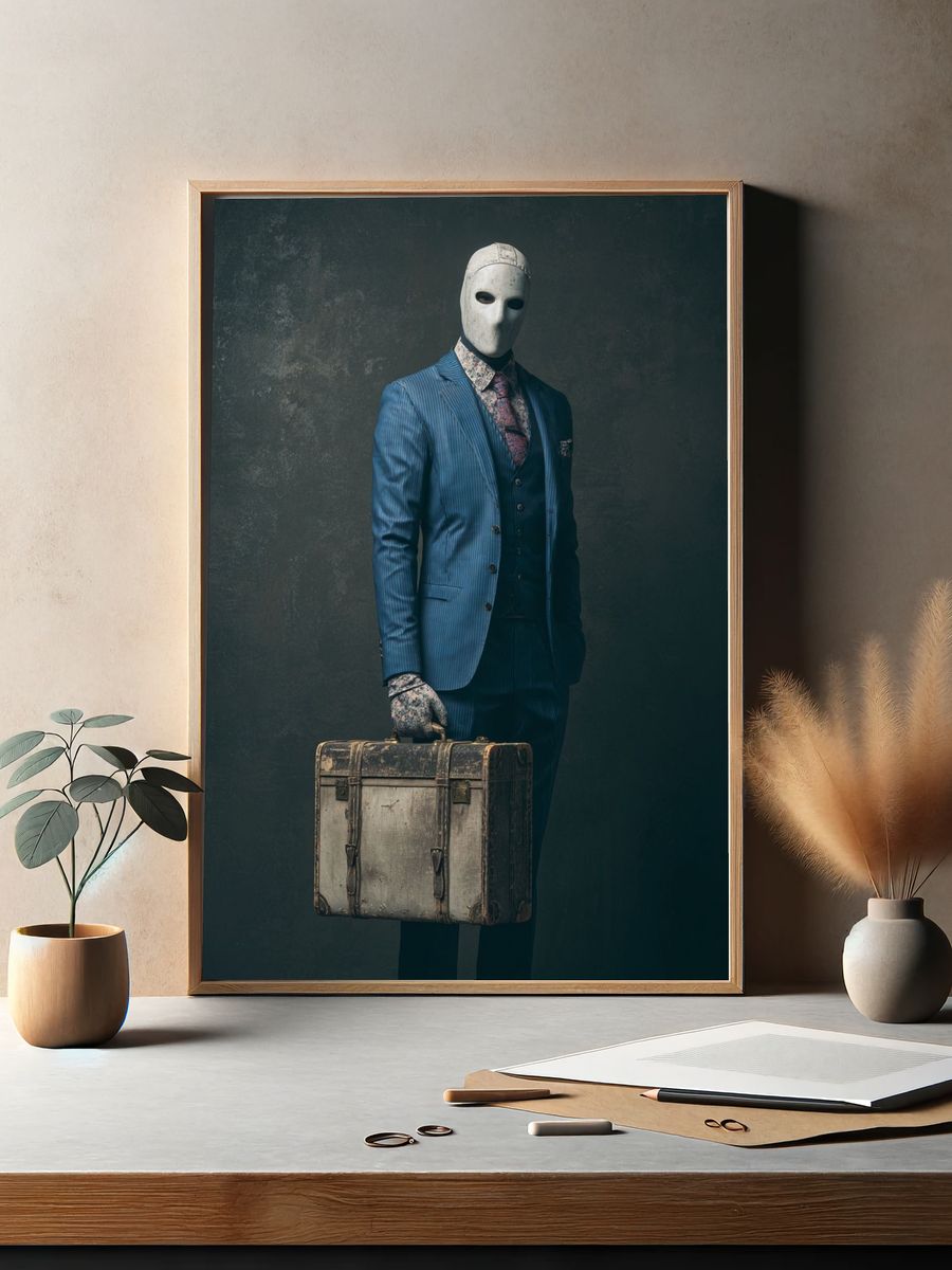 Masked Traveler Vintage Fashion Poster. — room view 2